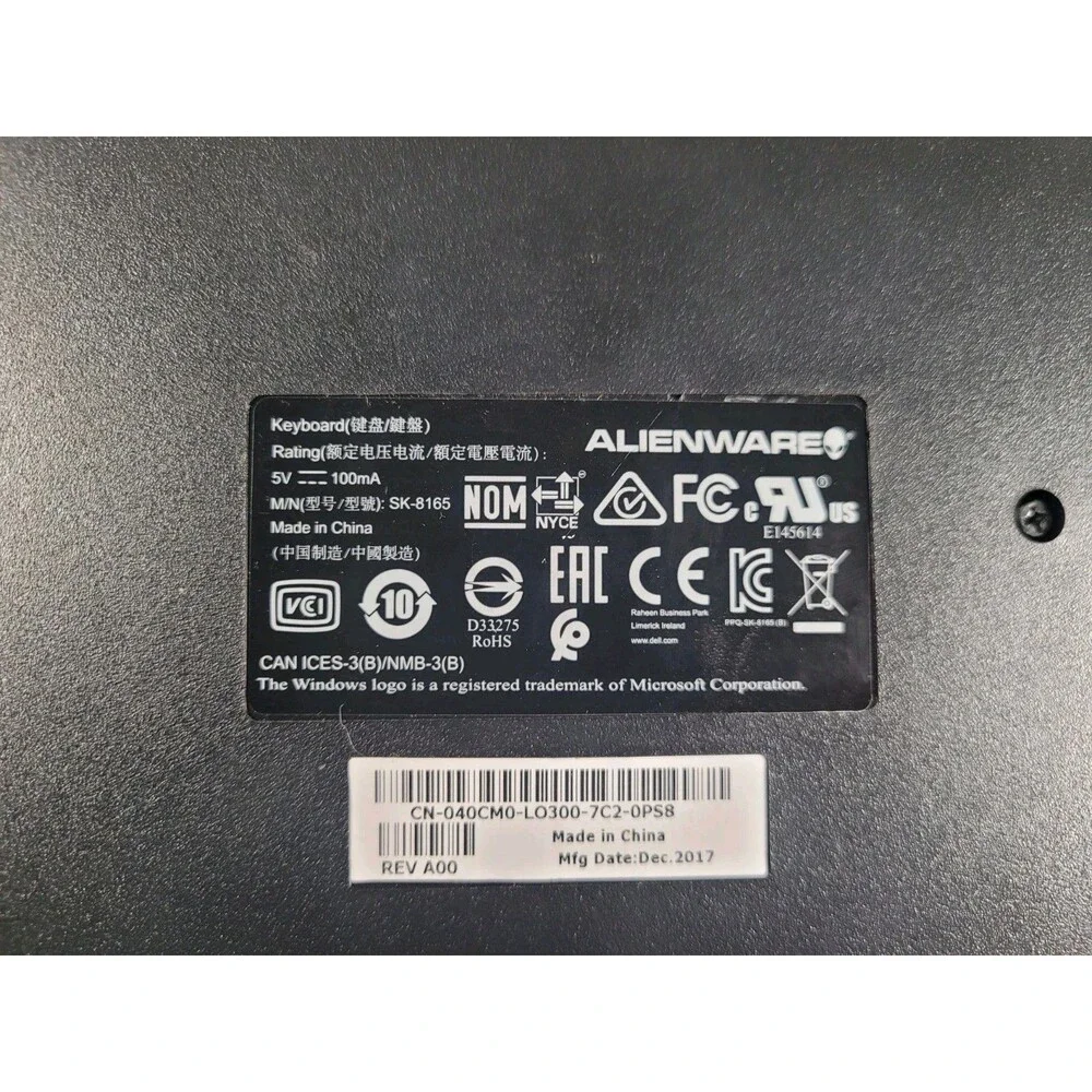 Dell Alienware Black USB Wired Computer PC Gaming Multimedia Keyboard SK-8165